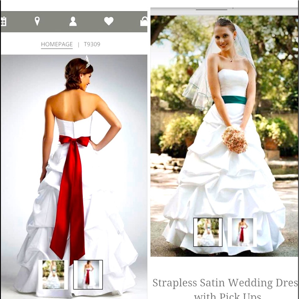 David’s Bridal Satin Pin-up Strapless White Wedding Dress